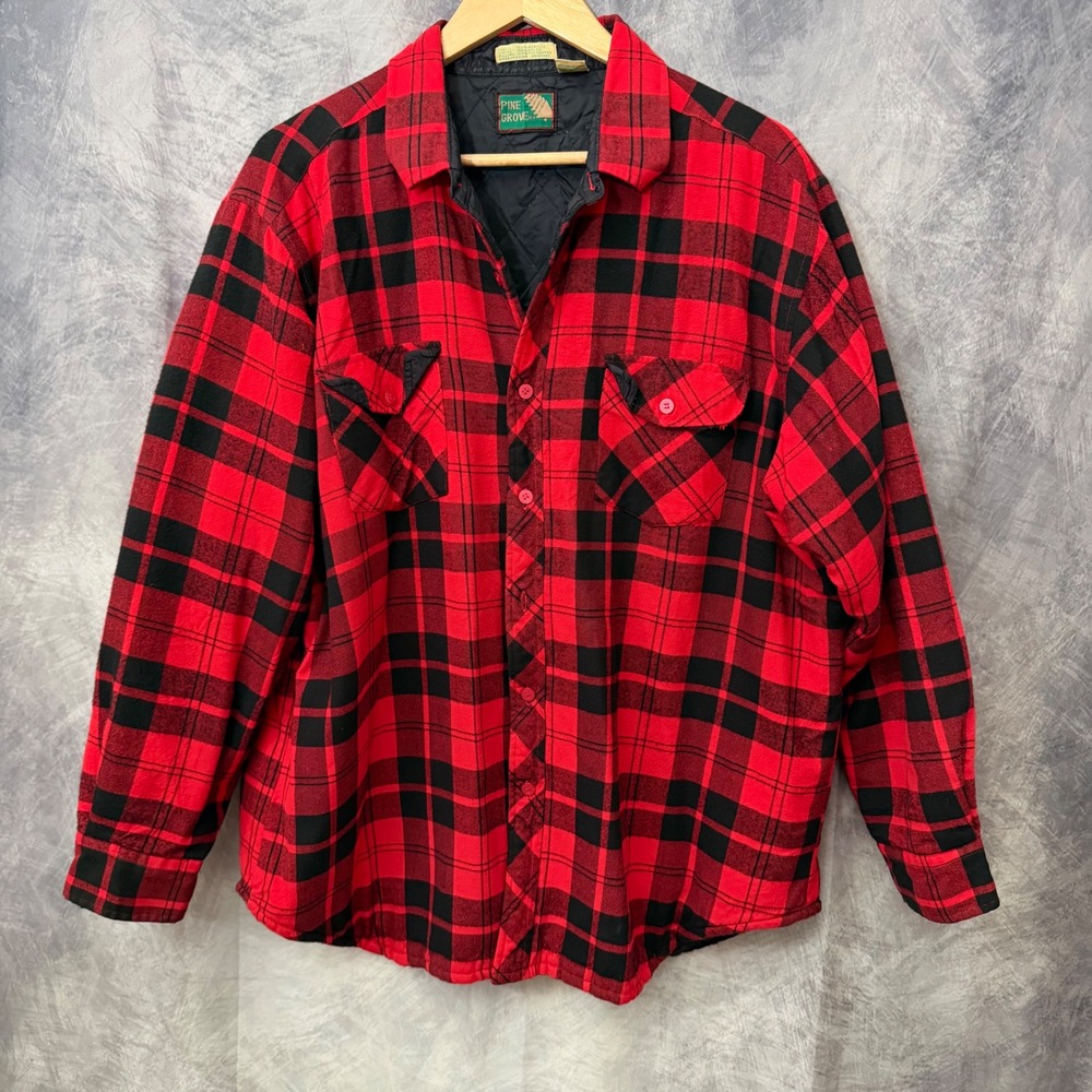 Pine Grove Red Black Buffalo Plaid Quilted Flannel Shirt Jac XL Cabin Lumberjack